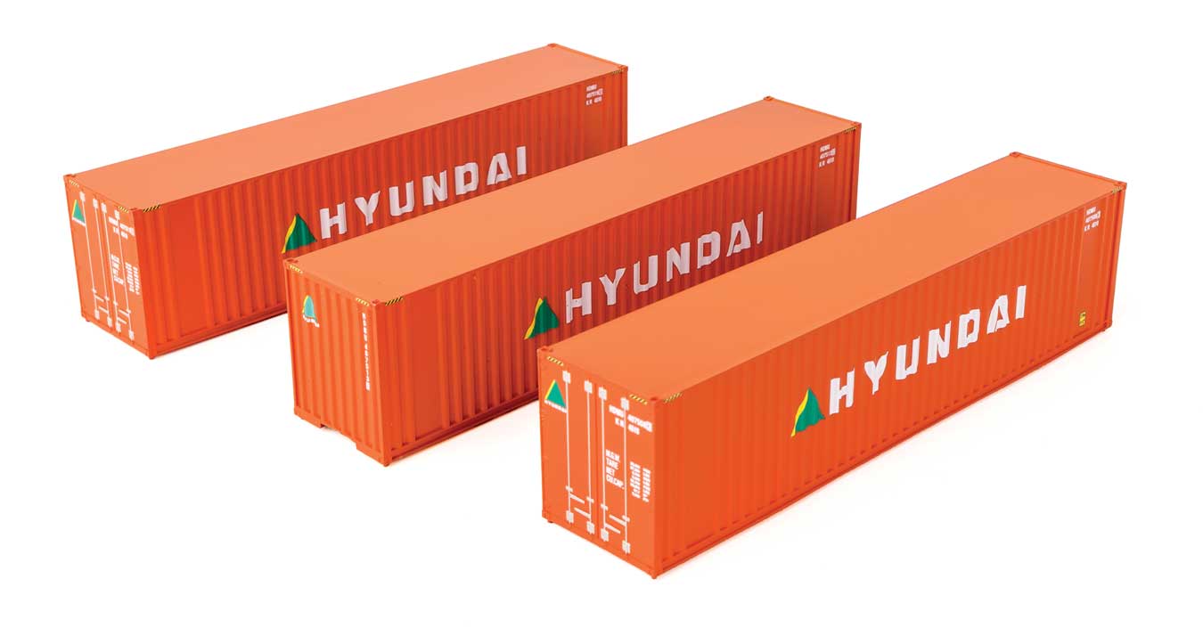 Walthers SceneMaster 18203 HO Scale 40' Flat Panel Container 3-Pack Hyundai