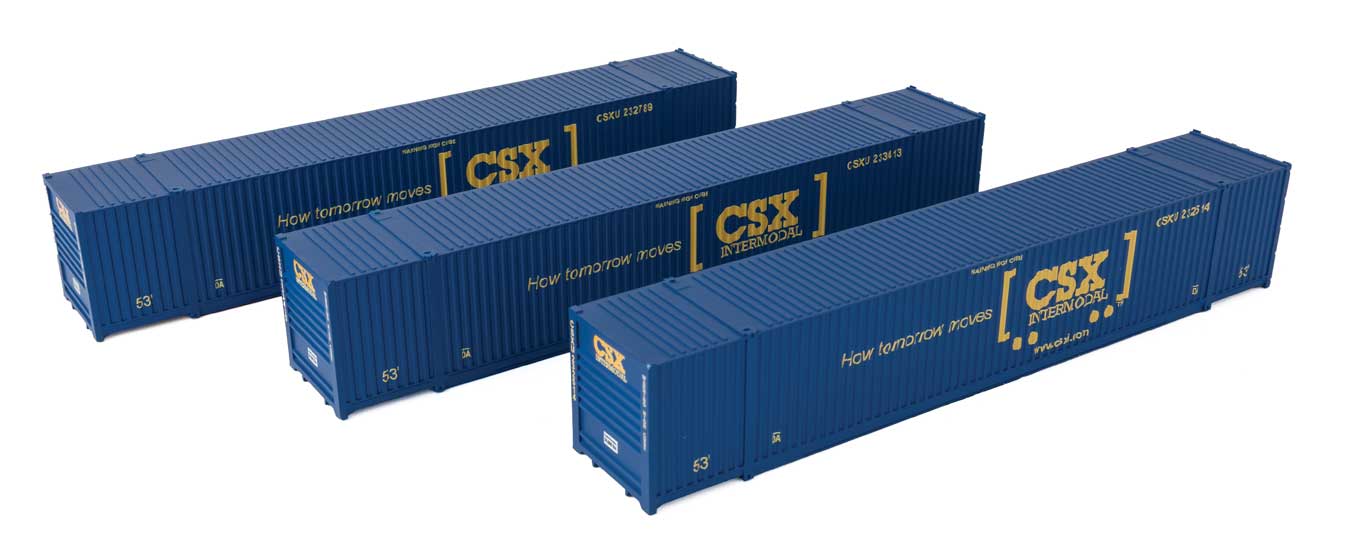 Walthers SceneMaster 18501 HO Scale 53' Singamas Corrugated Side Container 3-Pack CSX (CSXU)
