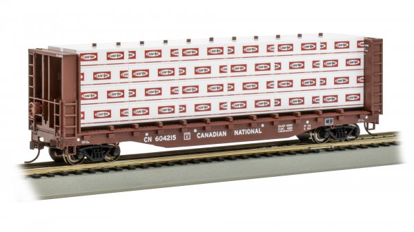 Bachmann 12926 HO Scale 52' Center-Beam Flatcar with Lumber Load - Canadian National #604215