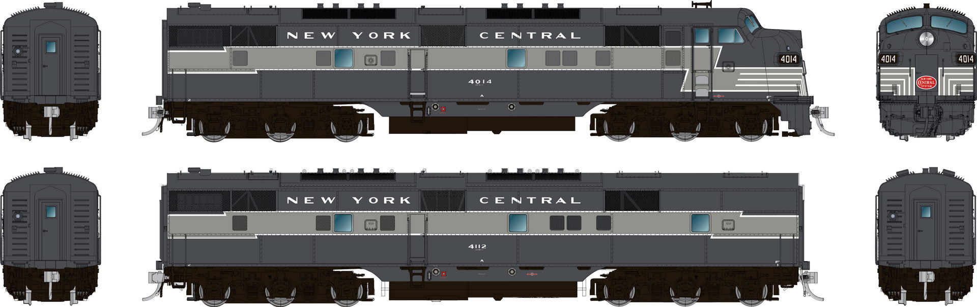 Rapido HO EMD E7A + E7B (DC/DCC/Sound): New York Central - Lightning Stripe: #4014 + #4100