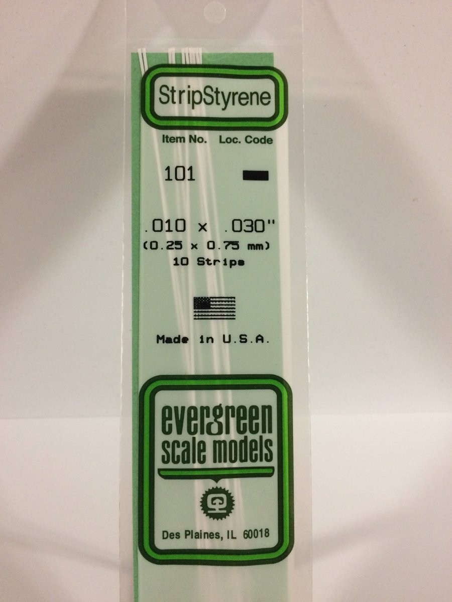 Evergreen 101 .010" X .030" Opaque White Polystyrene Strip (10 pcs) - Oakville Model Trains Depot