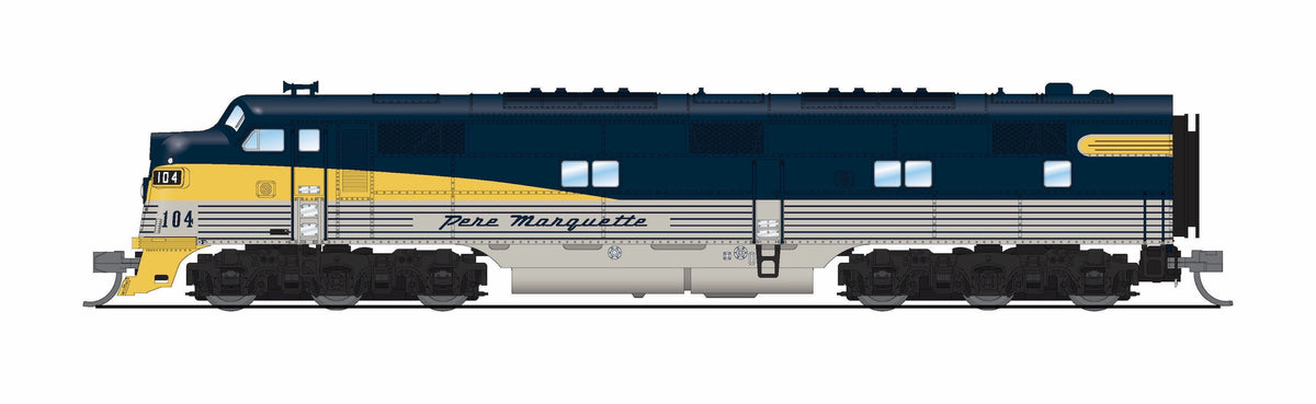 Broadway Limited Imports 10226 N EMD E7A, Pere Marquette #104, Tri-Color Streamliner Scheme, No-Sound / DCC-Ready, N - view 8