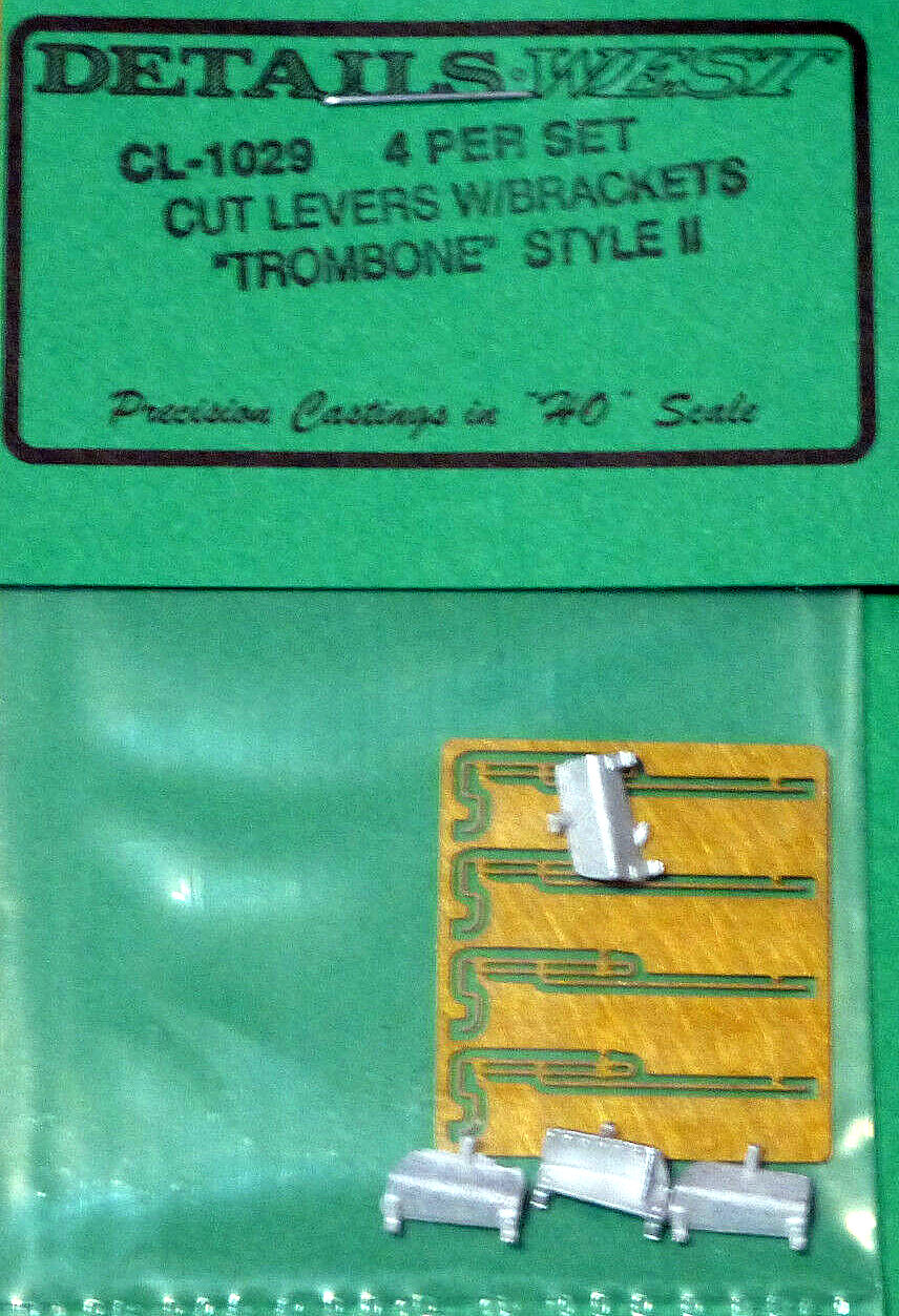 Details West 1029 HO Scale Cut Lever w/Brackets, Trombone Style II (4)