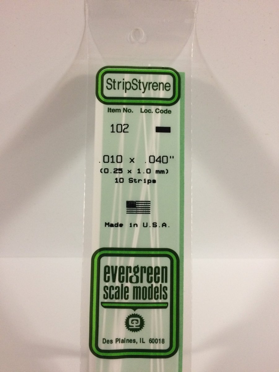 Evergreen 102 .010" X .040" Opaque White Polystyrene Strip (10 pcs) - Oakville Model Trains Depot