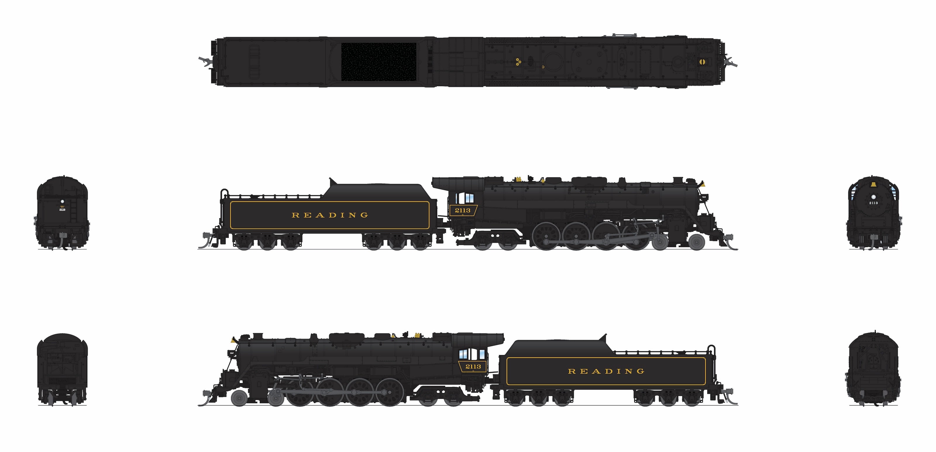 BLI 10321 N T1 4-8-4 RDG 2113 - side profile view