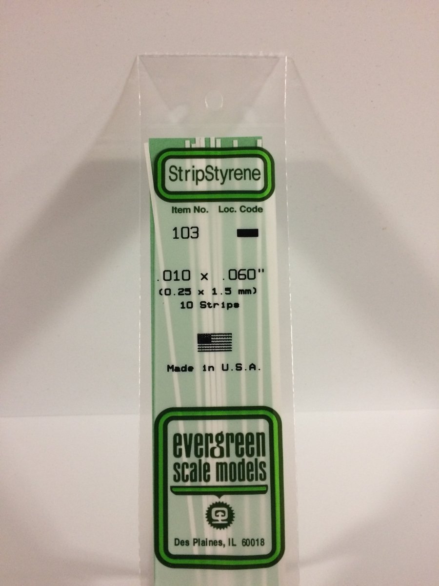 Evergreen 103 .010" X .060" Opaque White Polystyrene Strip (10 pcs) - Oakville Model Trains Depot