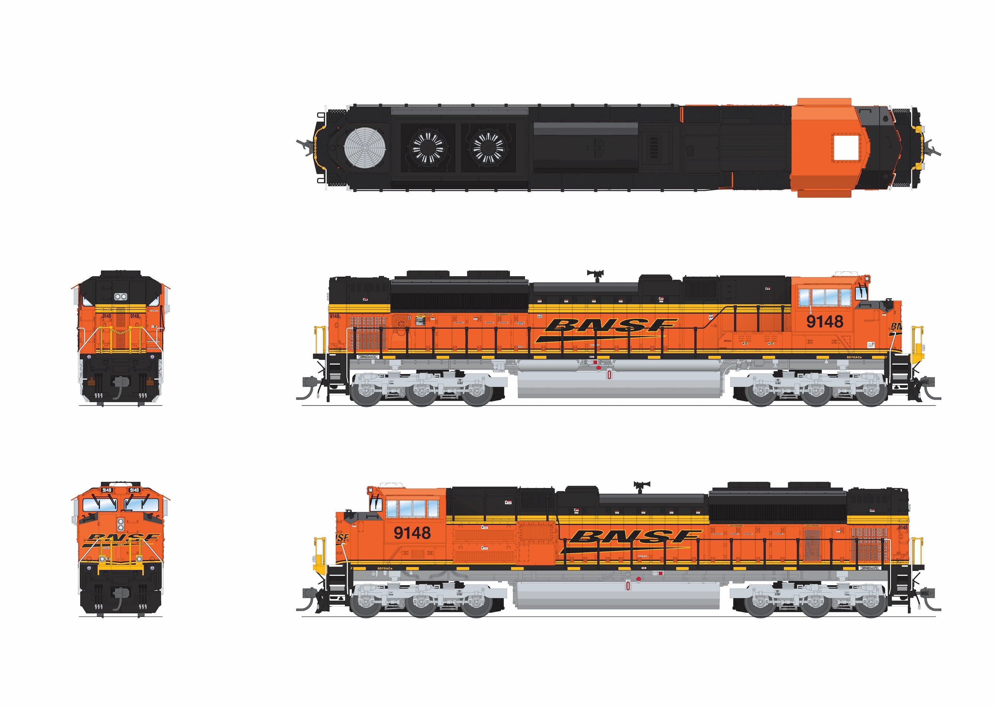 BLI 10423 HO SD70ACe BNSF 9148 - side profile view