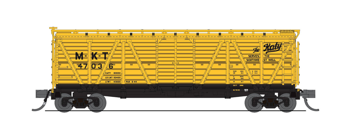 Broadway Limited Imports 10469 N 40' Wood Stock Car, MKT 47242, Yellow w/ Black, Hog Sounds