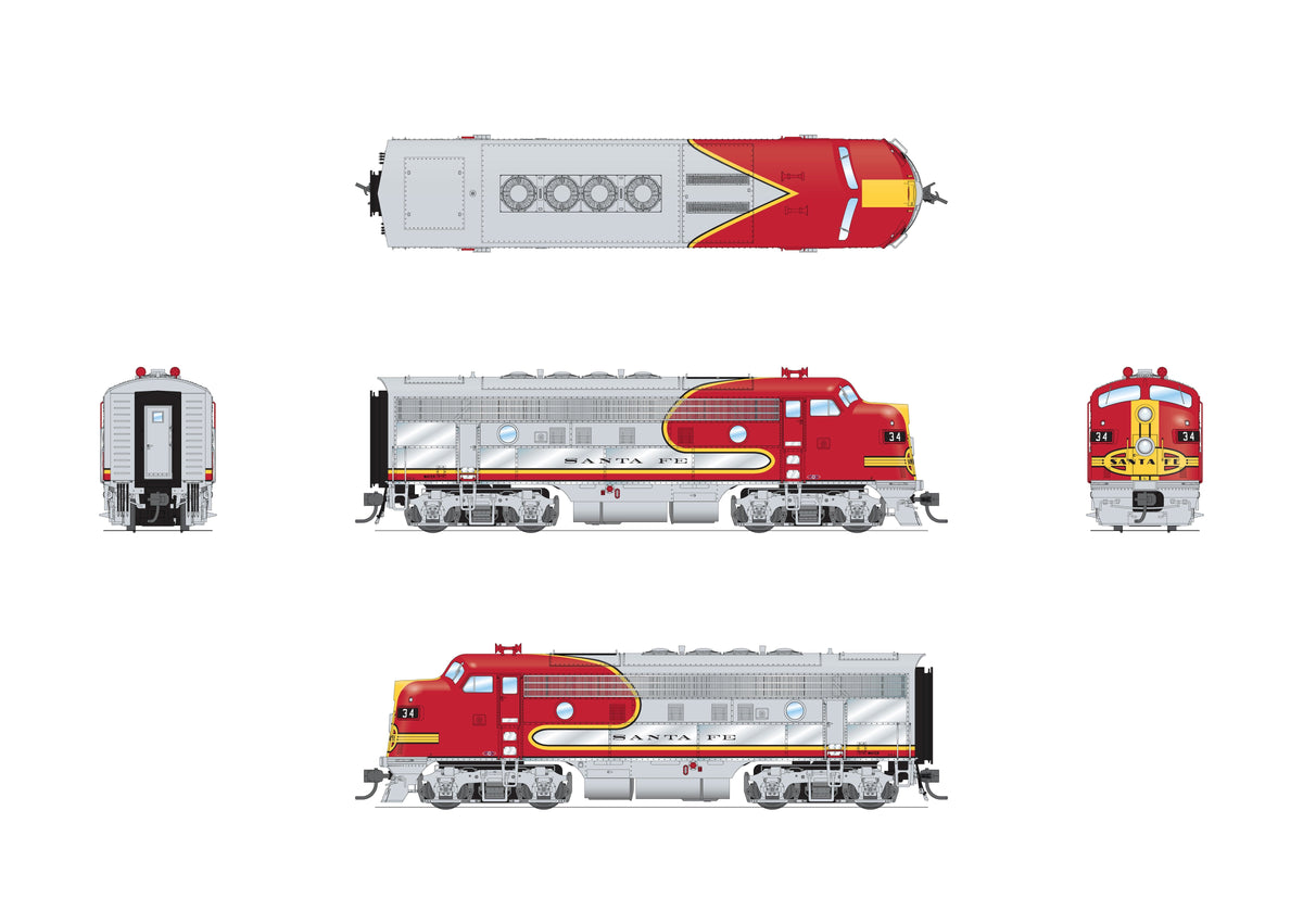 Broadway Limited Imports 10530 HO EMD F3 A/B Set, Santa Fe #34L/34A, Warbonnet Scheme, A-unit Paragon4 Sound/DC/DCC + Unpowered B-unit - view 2