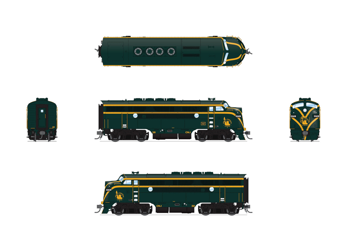 Broadway Limited Imports 10536 HO EMD F3 A/B Set, Central Railroad of New Jersey #53/1A, Green & Yellow, A-unit Paragon4 Sound/DC/DCC + Unpowered B-unit - view 2