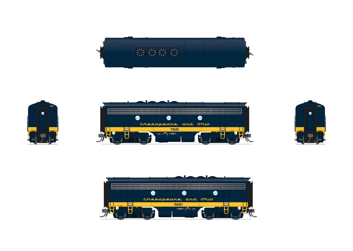 Broadway Limited Imports 10551 HO EMD F7 A/B Set, Chesapeake & Ohio #7002/7501, Blue w/ Yellow Nose, A-unit Stealth No-Sound/DCC-Ready + Unpowered B-unit - view 4