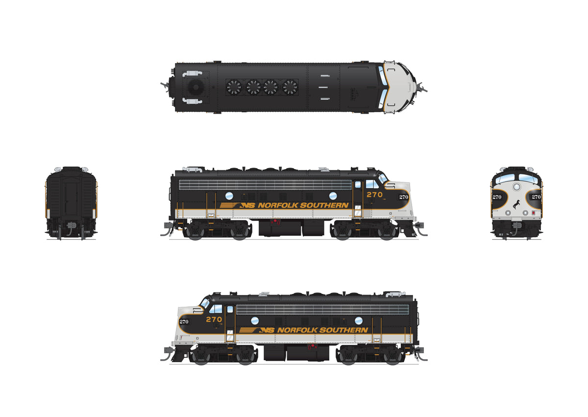 Broadway Limited Imports 10554 HO EMD F9/F7 A/B Set, Norfolk Southern #270/275, Tuxedo Scheme, A-unit Paragon4 Sound/DC/DCC + Unpowered B-unit - view 2