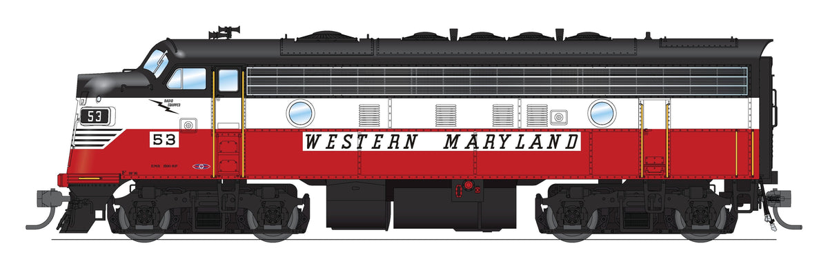 Broadway Limited Imports 10565 HO EMD F7 A/B Set, Western Maryland #53/408, Circus Scheme, A-unit Stealth No-Sound/DCC-Ready + Unpowered B-unit