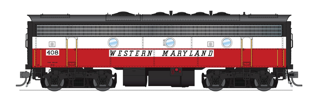 Broadway Limited Imports 10565 HO EMD F7 A/B Set, Western Maryland #53/408, Circus Scheme, A-unit Stealth No-Sound/DCC-Ready + Unpowered B-unit - view 3