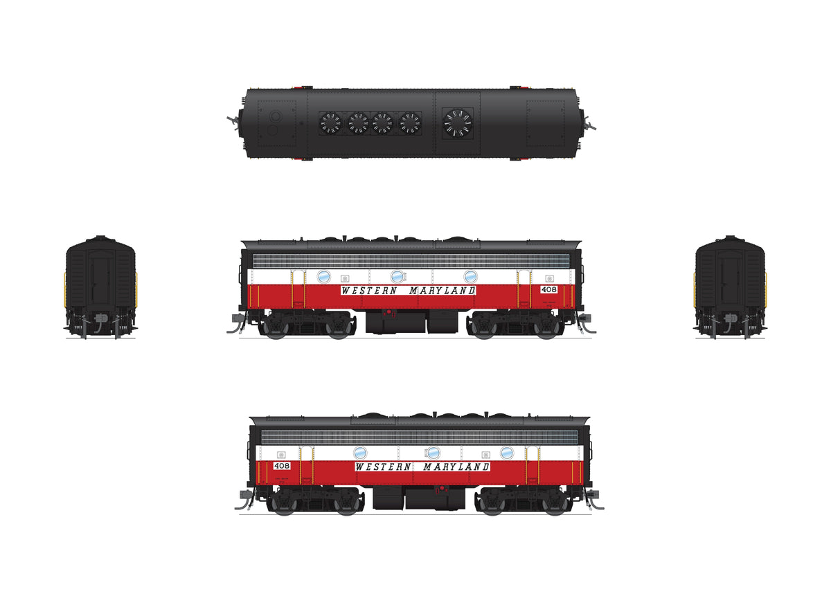 Broadway Limited Imports 10565 HO EMD F7 A/B Set, Western Maryland #53/408, Circus Scheme, A-unit Stealth No-Sound/DCC-Ready + Unpowered B-unit - view 4