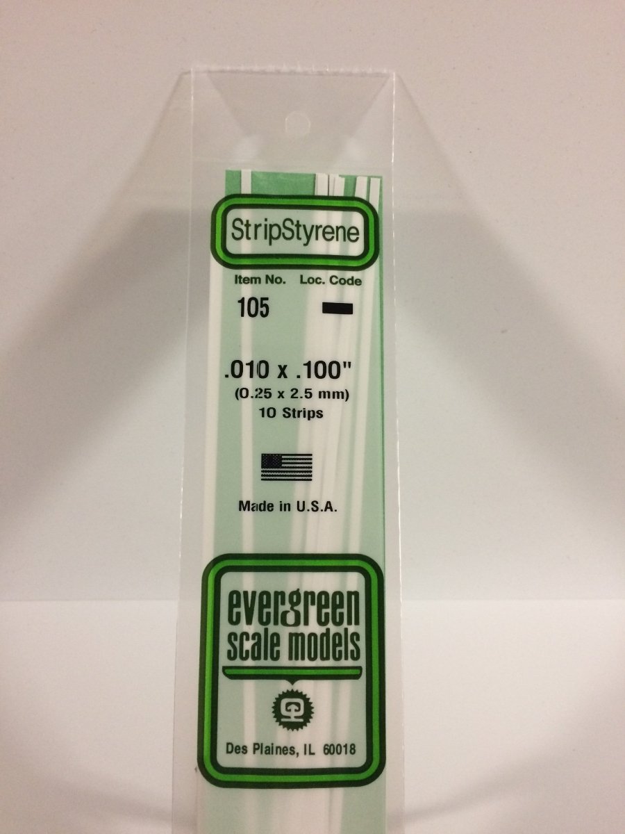 Evergreen 105 .010" X .100" Opaque White Polystyrene Strip (10 pcs) - Oakville Model Trains Depot