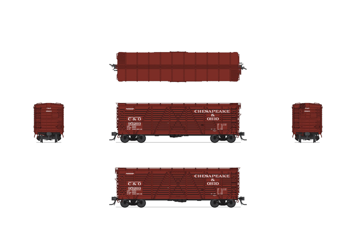 Broadway Limited Imports 10721 HO 40' Wood Stock Car 4-Pack, Chesapeake & Ohio (Road Nos. 95227, 95235, 95238, 95241)