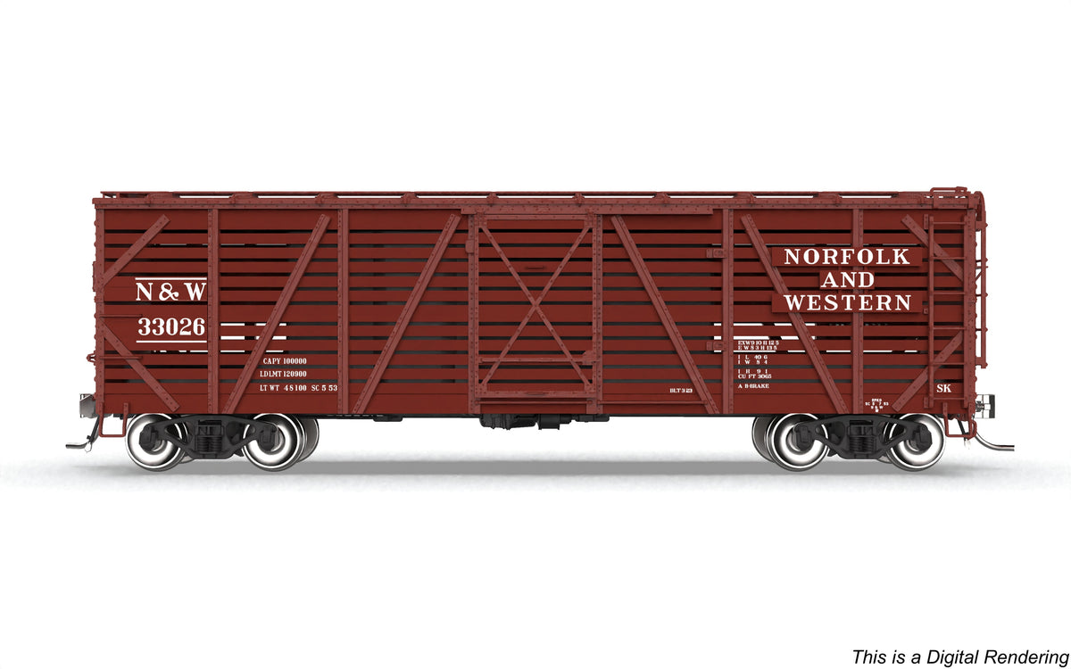Broadway Limited Imports 10698 HO 40' Wood Stock Car, N&W 33026, Cattle Sounds