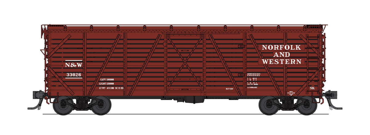 Broadway Limited Imports 10699 HO 40' Wood Stock Car, N&W 33075, Hog Sounds