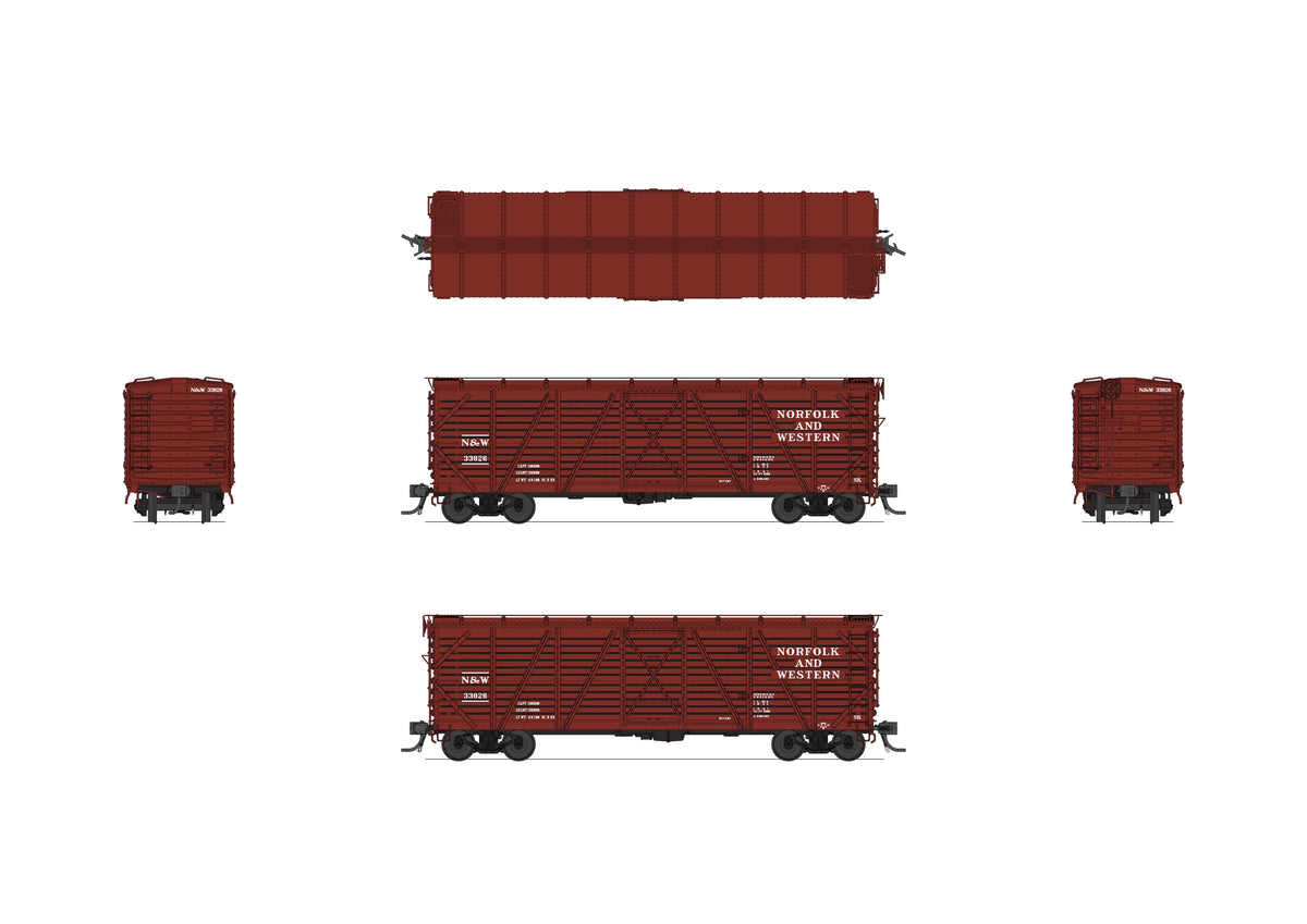 Broadway Limited Imports 10699 HO 40' Wood Stock Car, N&W 33075, Hog Sounds