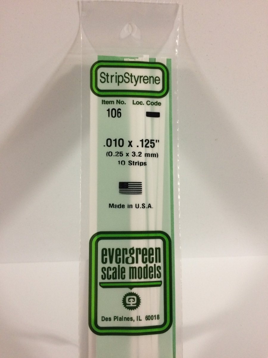 Evergreen 106 .010" X .125" Opaque White Polystyrene Strip (10 pcs) - Oakville Model Trains Depot