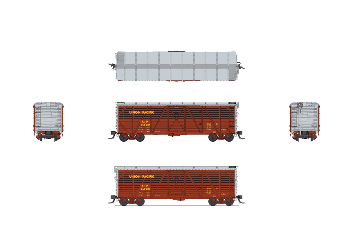 Broadway Limited Imports 10705 HO 40' Wood Stock Car, UP 46827D, Hog Sounds