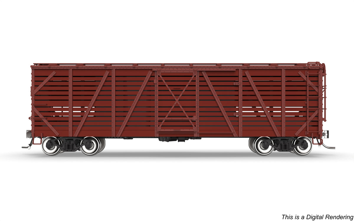 Broadway Limited Imports 10706 HO 40' Wood Stock Car, Unlettered, Oxide Red, Cattle Sounds