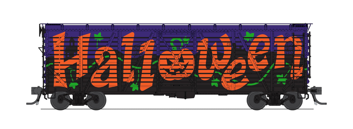 Broadway Limited Imports 10710 HO 40' Wood Stock Car, Halloween Season Theme, Spooky Sounds