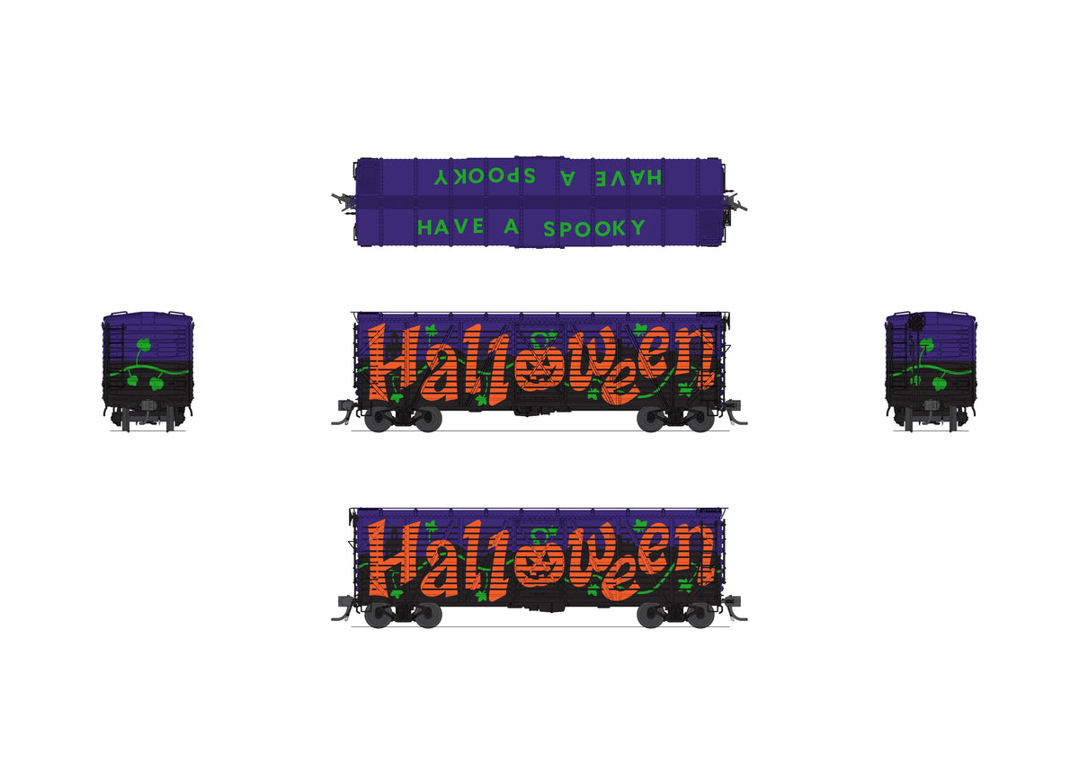 Broadway Limited Imports 10710 HO 40' Wood Stock Car, Halloween Season Theme, Spooky Sounds
