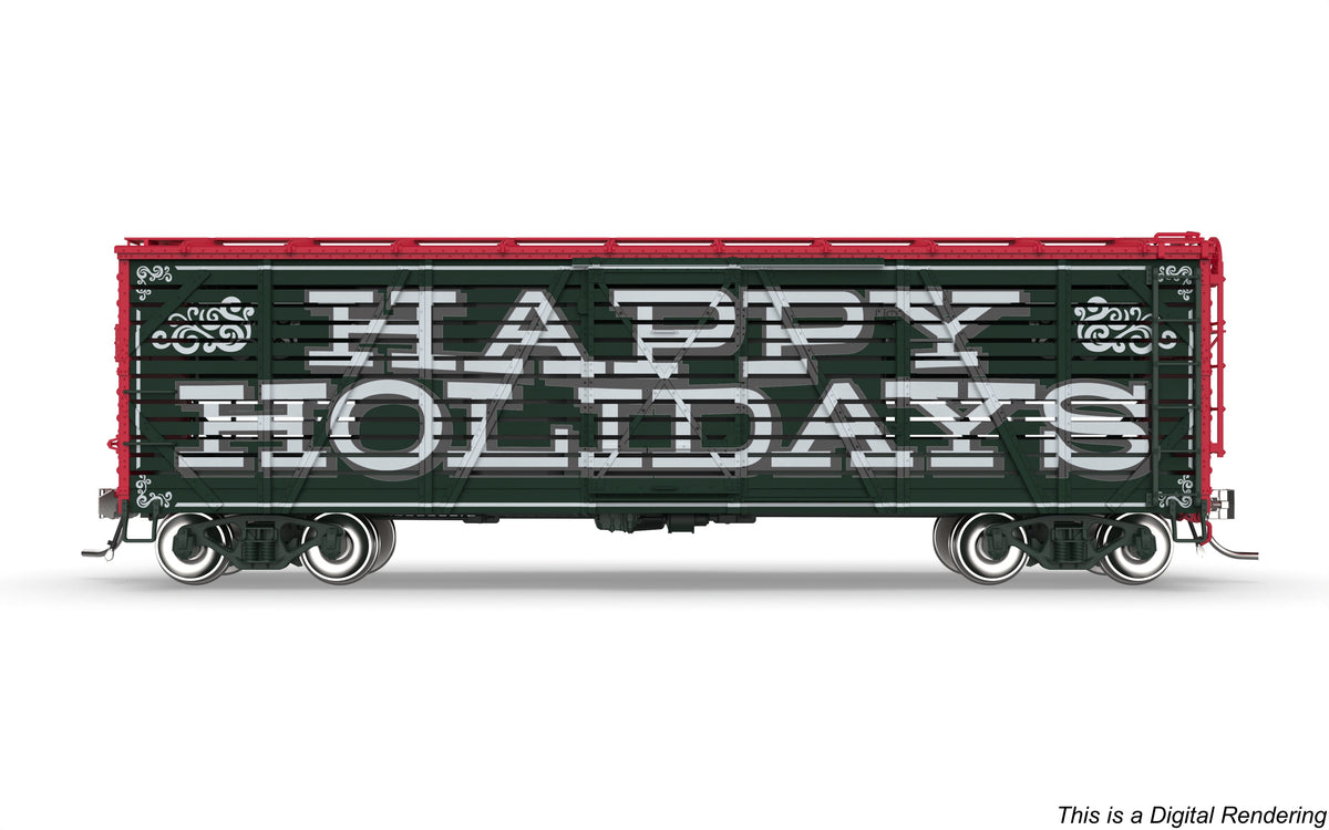 Broadway Limited Imports 10712 HO 40' Wood Stock Car, Holiday Season Theme, "Happy Holidays", Reindeer Sounds