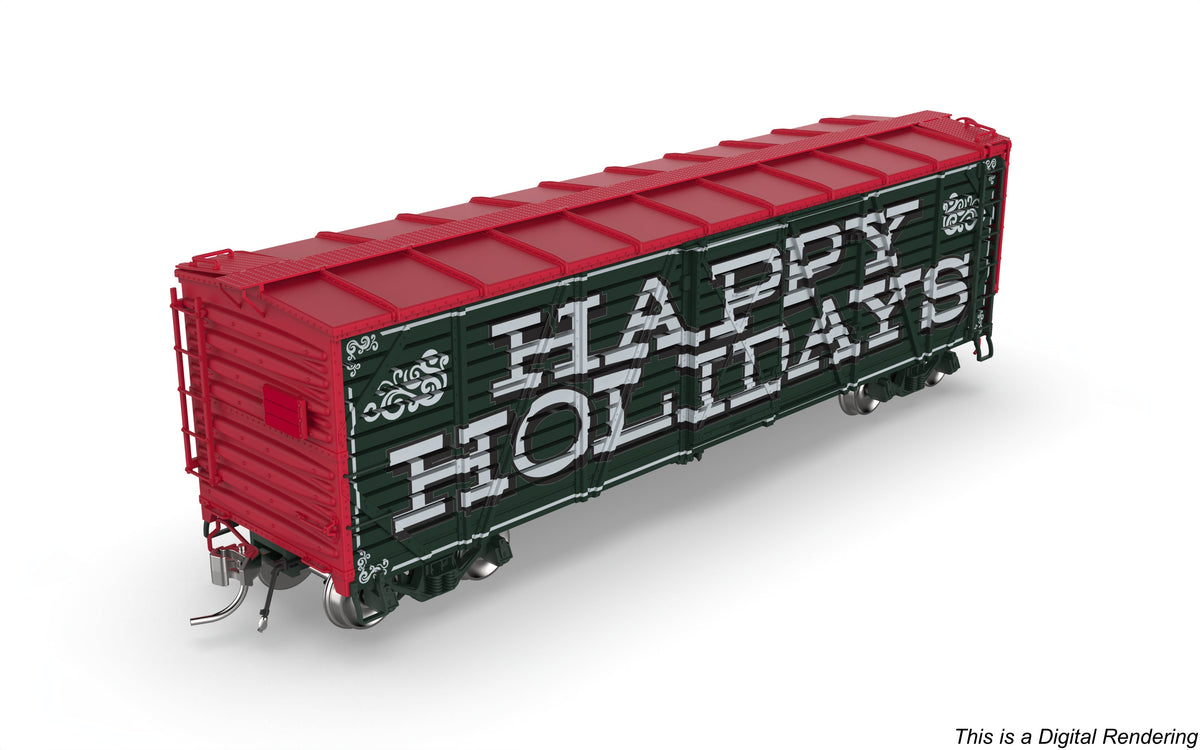 Broadway Limited Imports 10712 HO 40' Wood Stock Car, Holiday Season Theme, "Happy Holidays", Reindeer Sounds