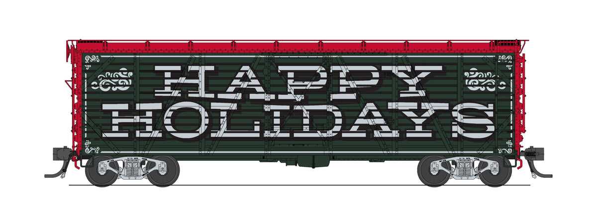 Broadway Limited Imports 10712 HO 40' Wood Stock Car, Holiday Season Theme, "Happy Holidays", Reindeer Sounds
