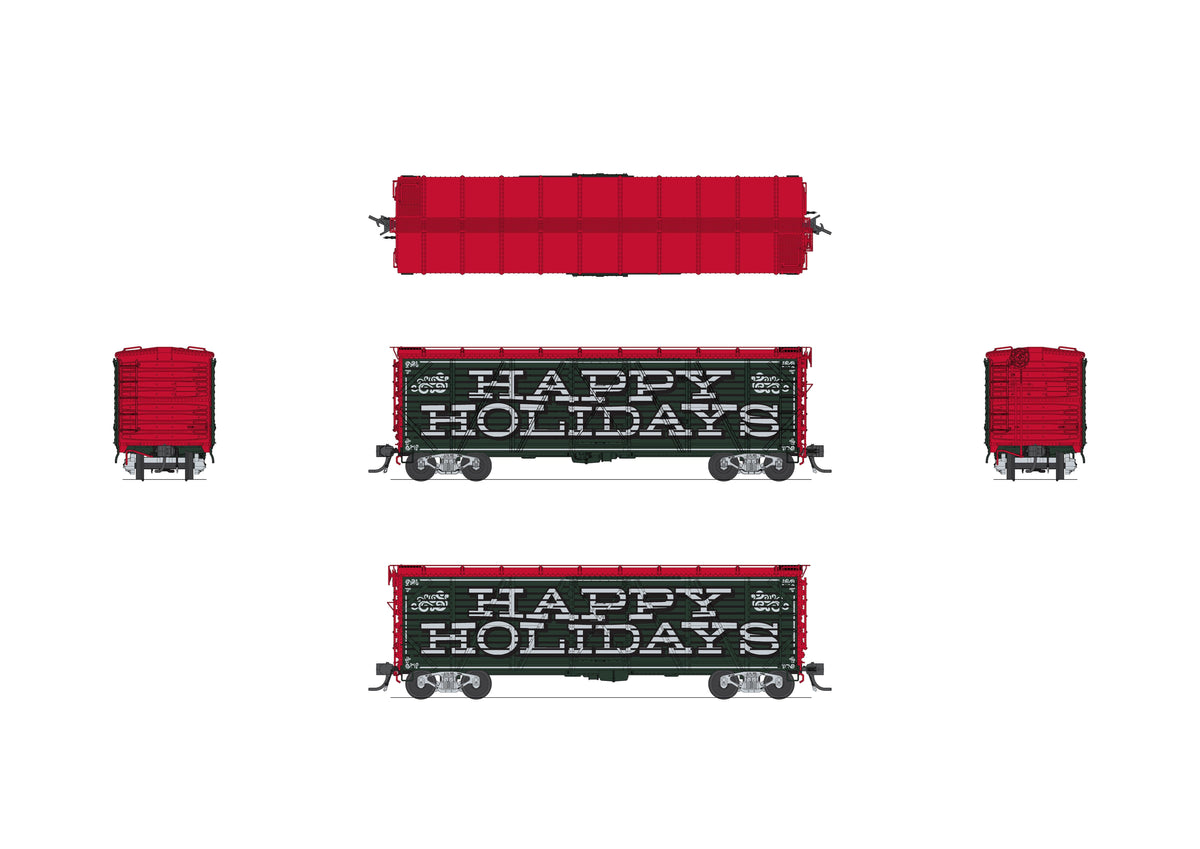 Broadway Limited Imports 10712 HO 40' Wood Stock Car, Holiday Season Theme, "Happy Holidays", Reindeer Sounds