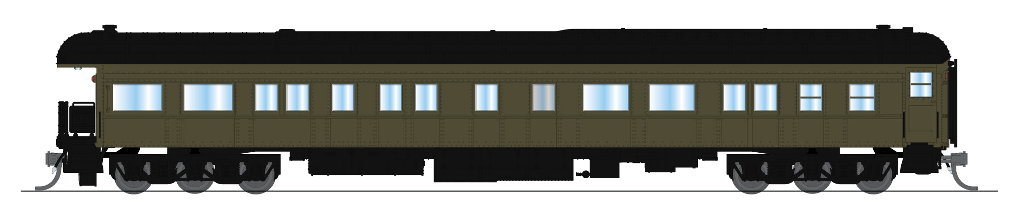 Broadway Limited Imports 10781 N Unlettered Heavyweight Business Car, Pullman Green w/ Clerestory Roof