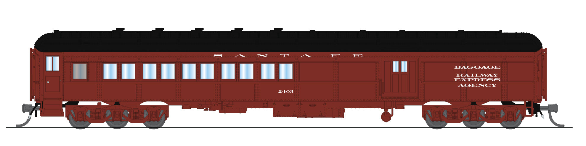 Broadway Limited Imports 10790 N ATSF Heavyweight Coach-Baggage Combine #2403, Mineral Red w/ White