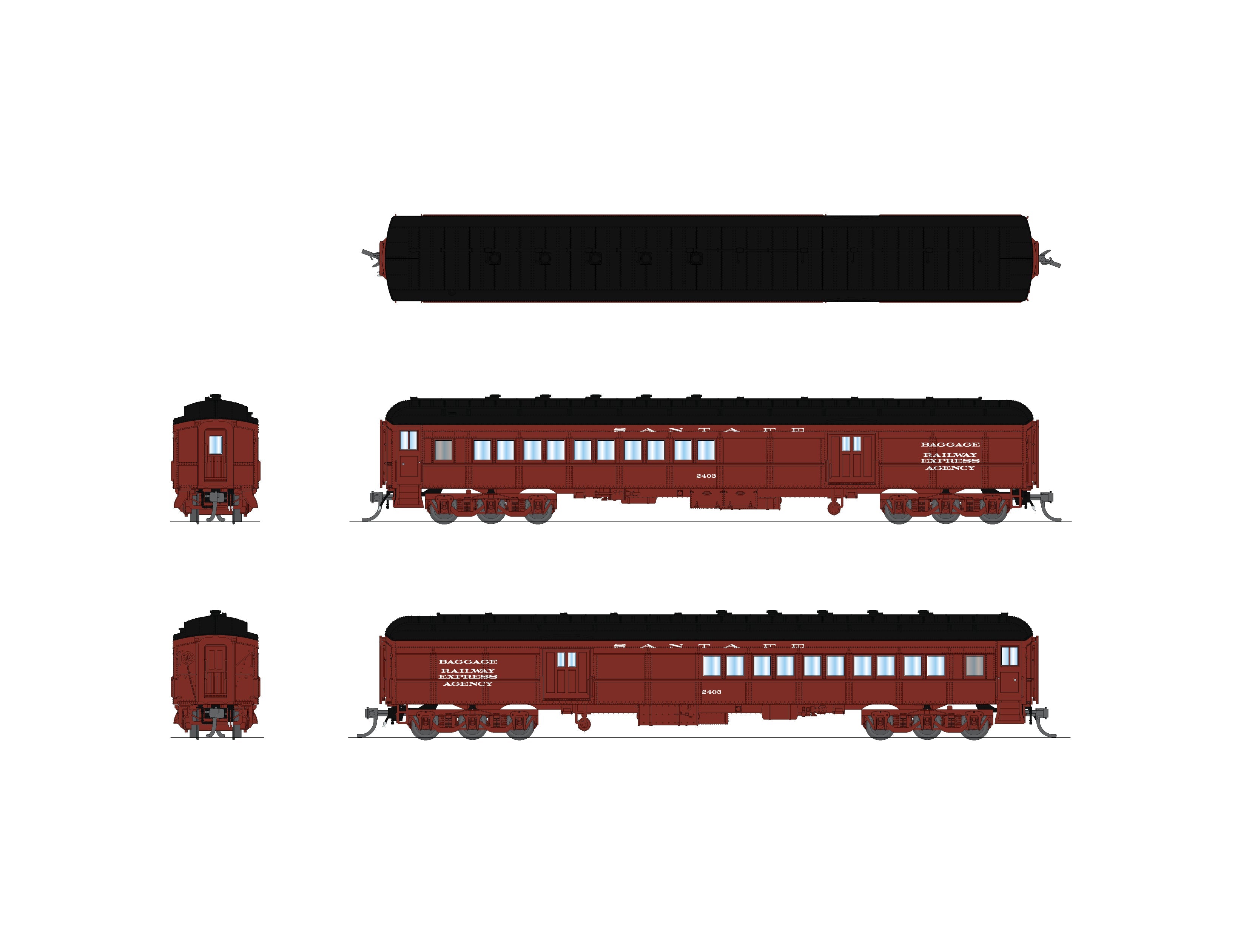 Broadway Limited Imports 10791 N ATSF Heavyweight Coach-Baggage Combine #2415, Mineral Red w/ White