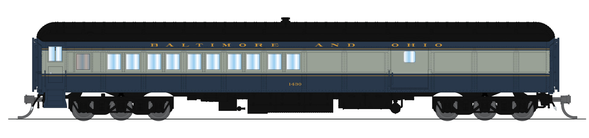 Broadway Limited Imports 10792 N B&O Heavyweight Coach-Baggage Combine #1430, Blue/Gray/Imitation Gold
