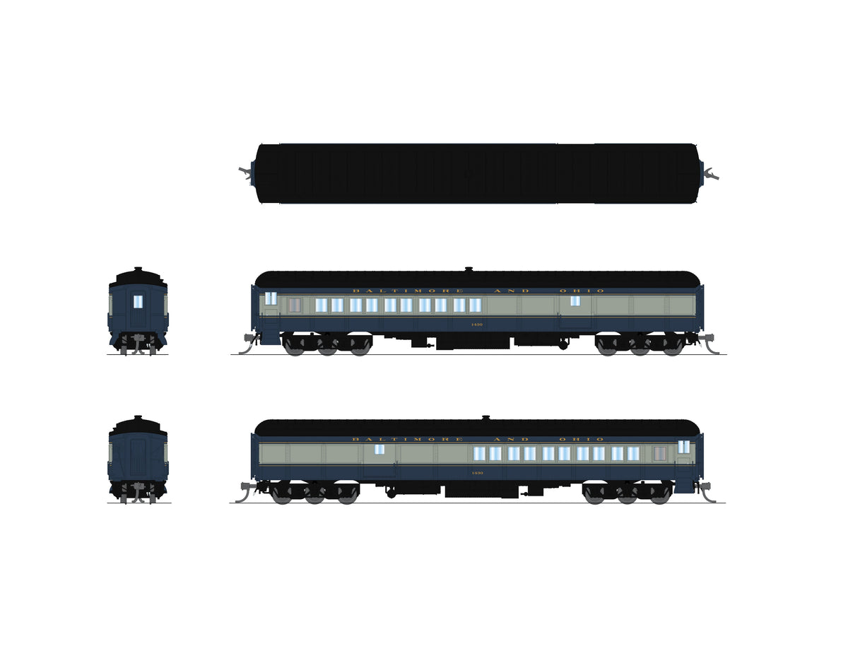 Broadway Limited Imports 10792 N B&O Heavyweight Coach-Baggage Combine #1430, Blue/Gray/Imitation Gold