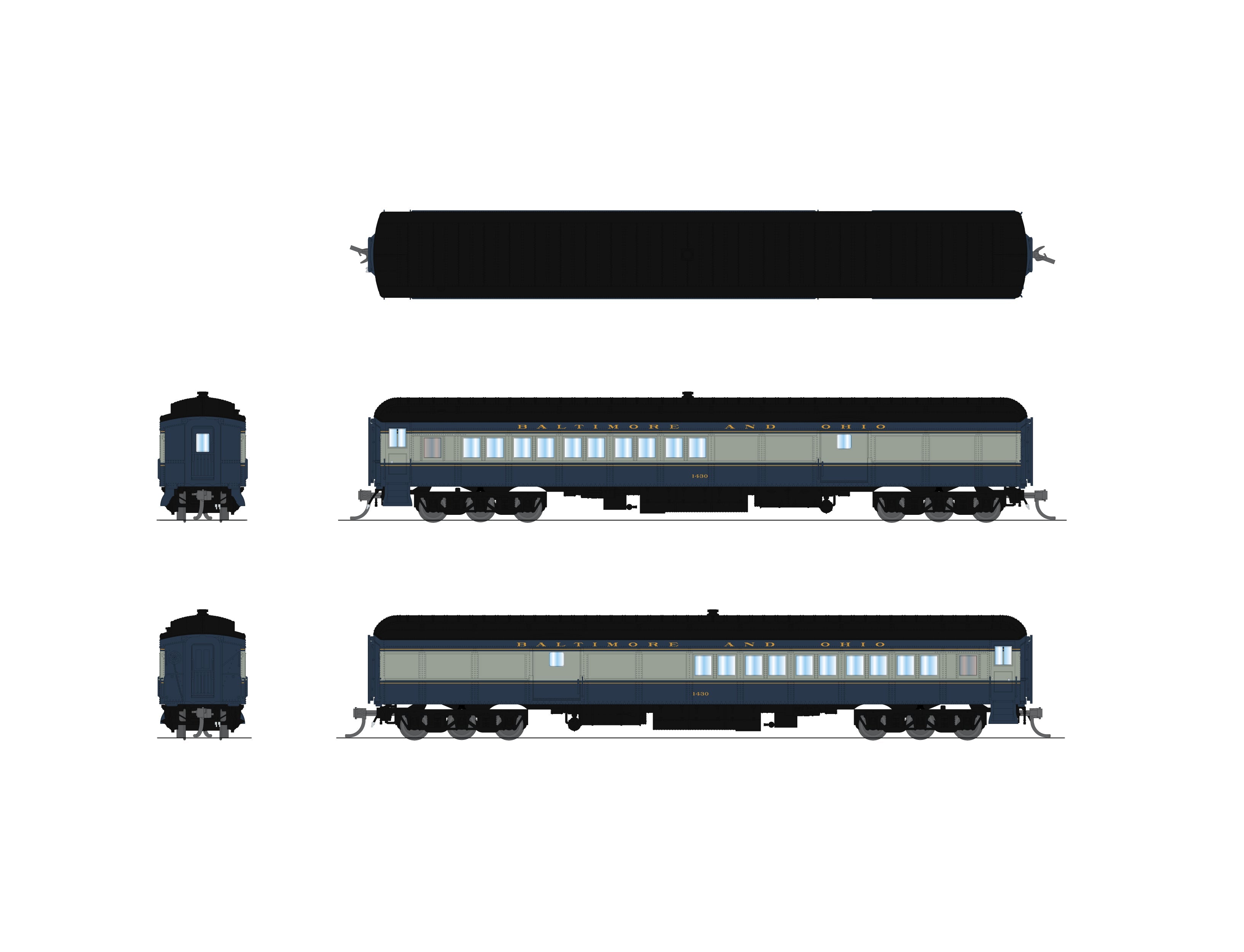 Broadway Limited Imports 10793 N B&O Heavyweight Coach-Baggage Combine #1497, Blue/Gray/Imitation Gold