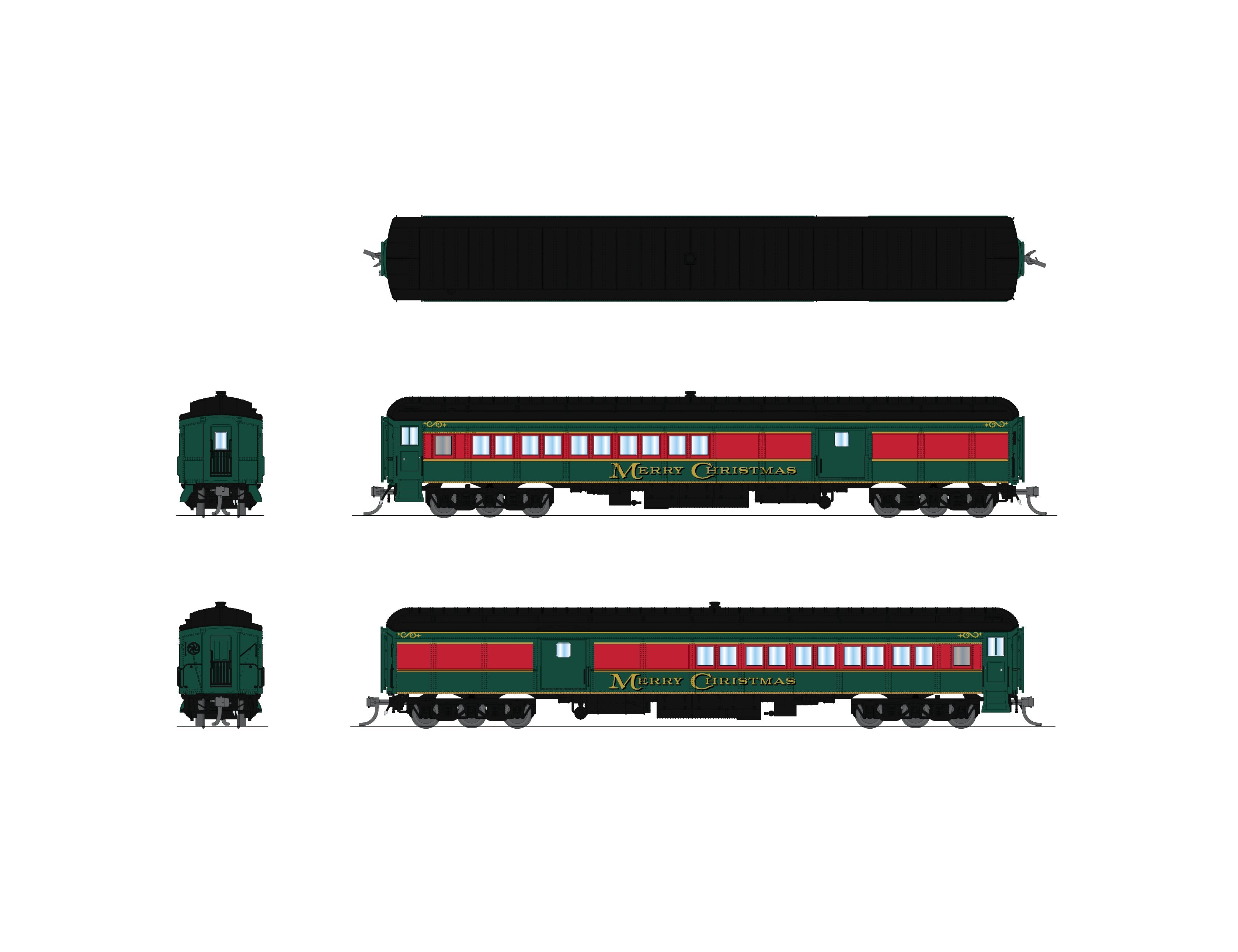 Broadway Limited Imports 10801 N Heavyweight Coach-Baggage Combine, Christmas Holiday Scheme