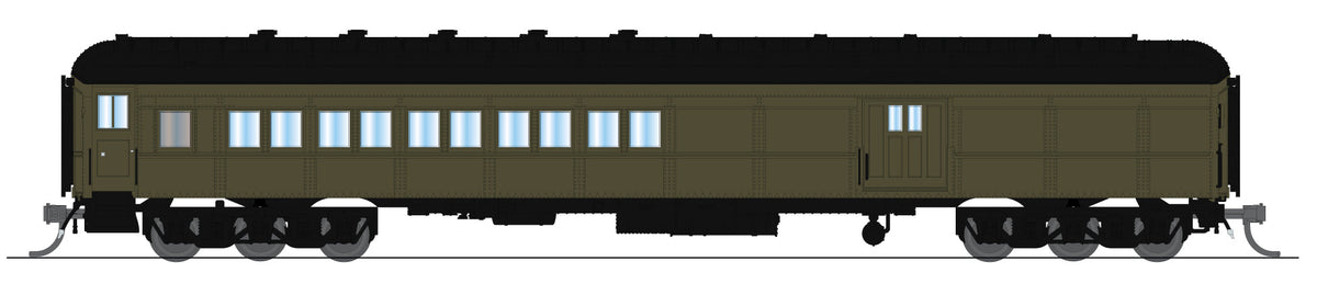Broadway Limited Imports 10802 N Unlettered Heavyweight Coach-Baggage Combine, Pullman Green