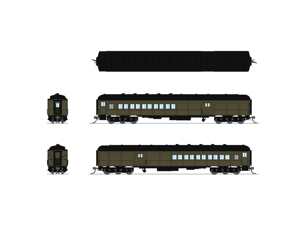 Broadway Limited Imports 10802 N Unlettered Heavyweight Coach-Baggage Combine, Pullman Green