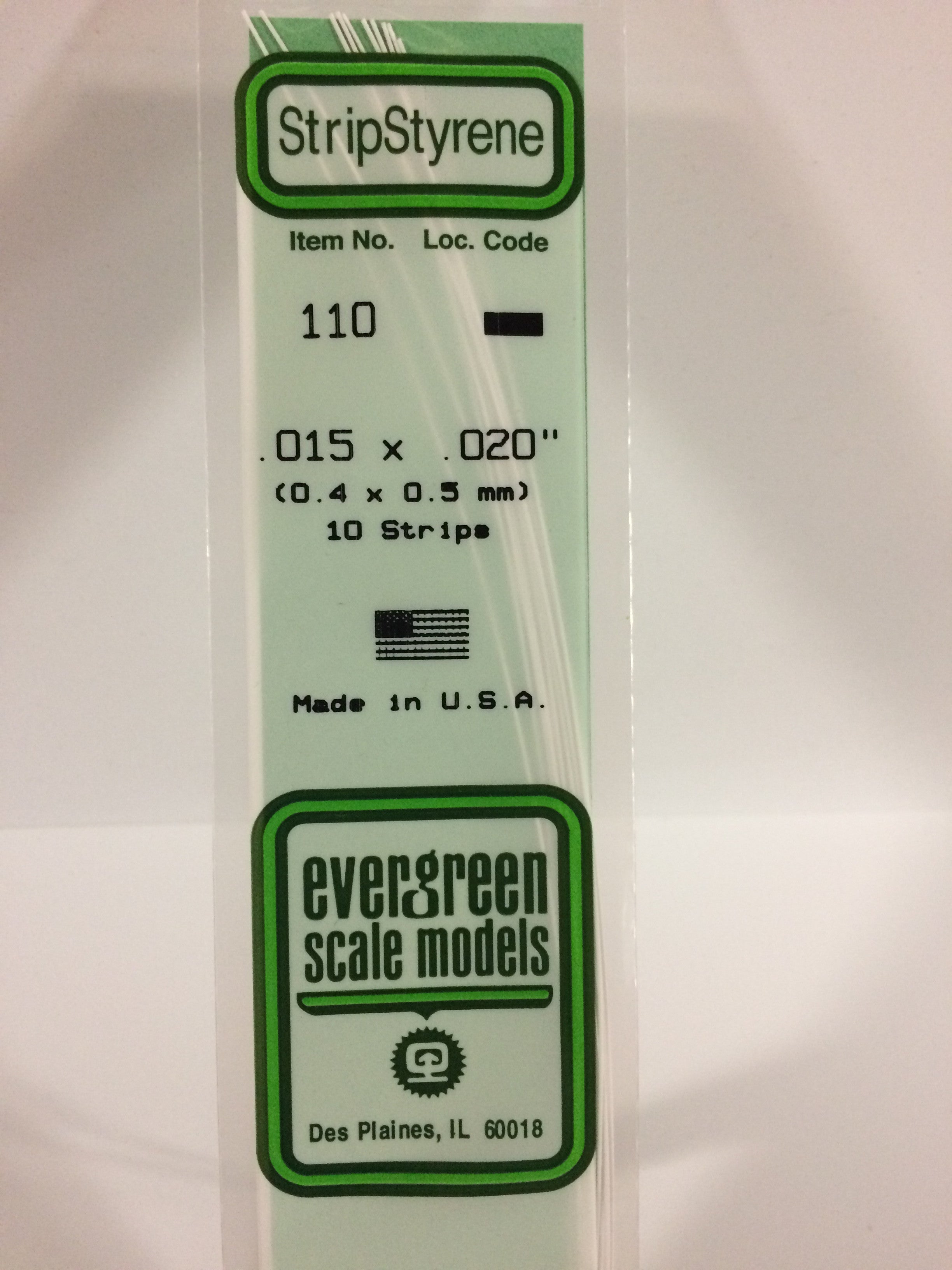 Evergreen 110 .015" X .020" Opaque White Polystyrene Strip (10 pcs)