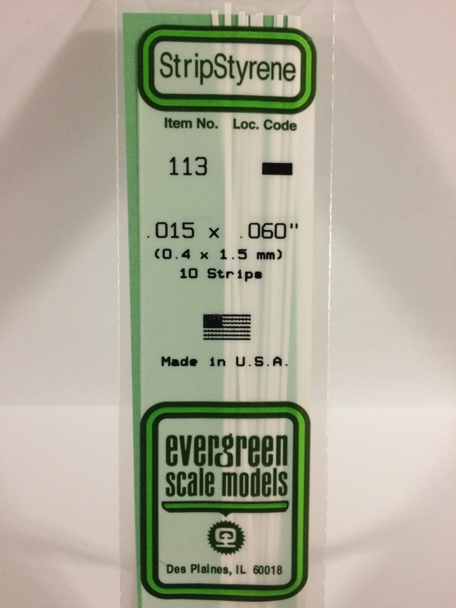 Evergreen 113 .015" X .060" Opaque White Polystyrene Strip (10 pcs) - Oakville Model Trains Depot