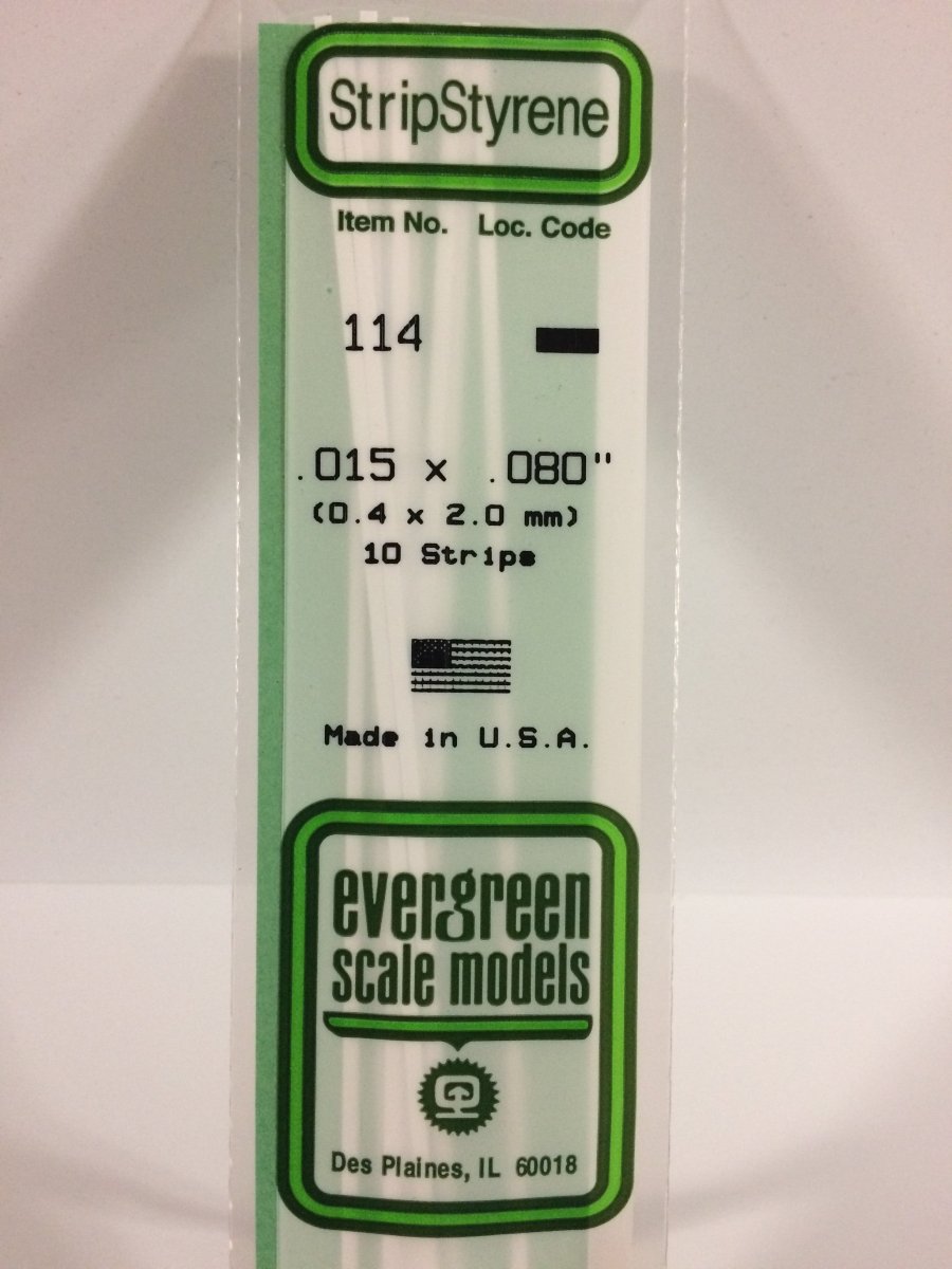 Evergreen 114 .015" X .080" Opaque White Polystyrene Strip (10 pcs) - Oakville Model Trains Depot