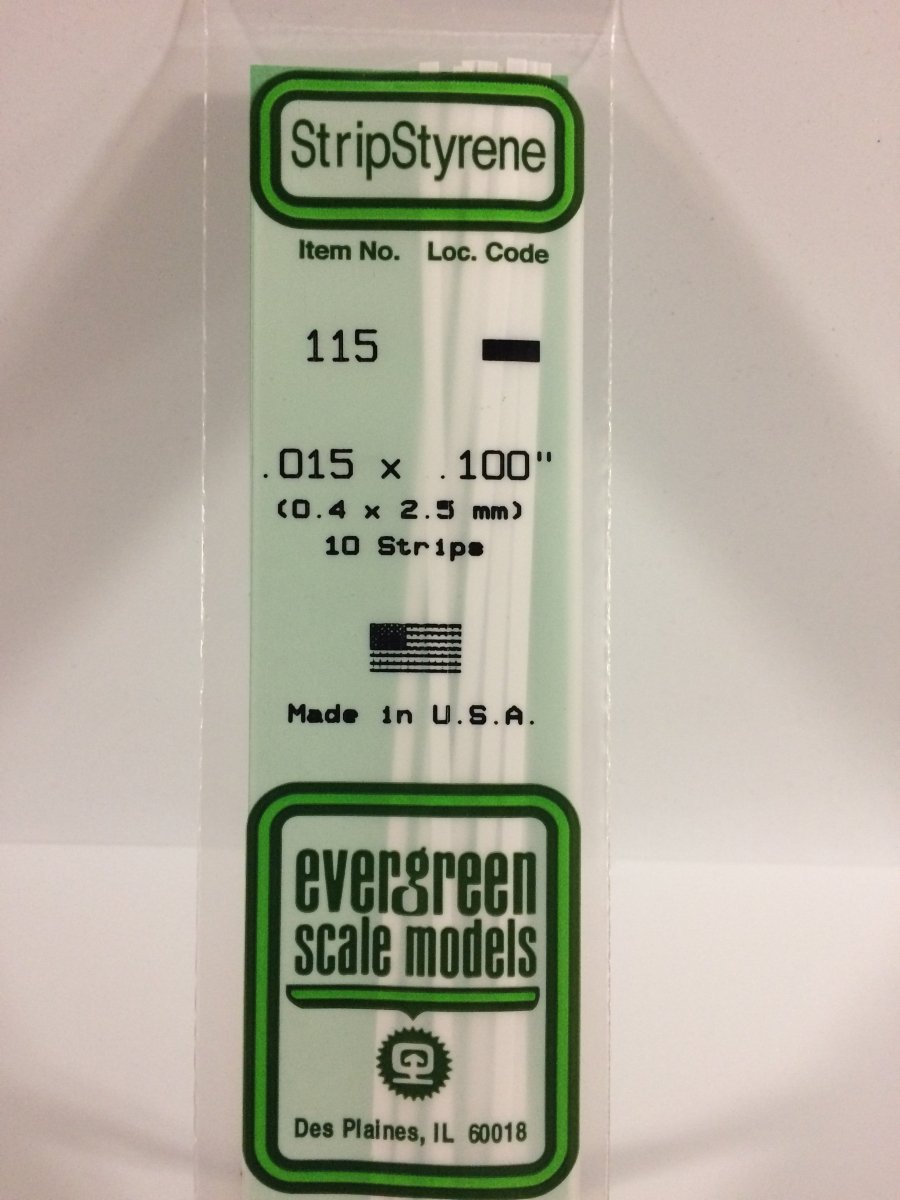 Evergreen 115 .015" X .100" Opaque White Polystyrene Strip (10 pcs) - Oakville Model Trains Depot