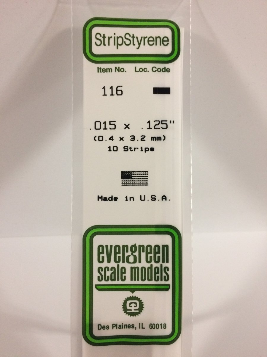 Evergreen 116 .015" X .125" Opaque White Polystyrene Strip (10 pcs) - Oakville Model Trains Depot