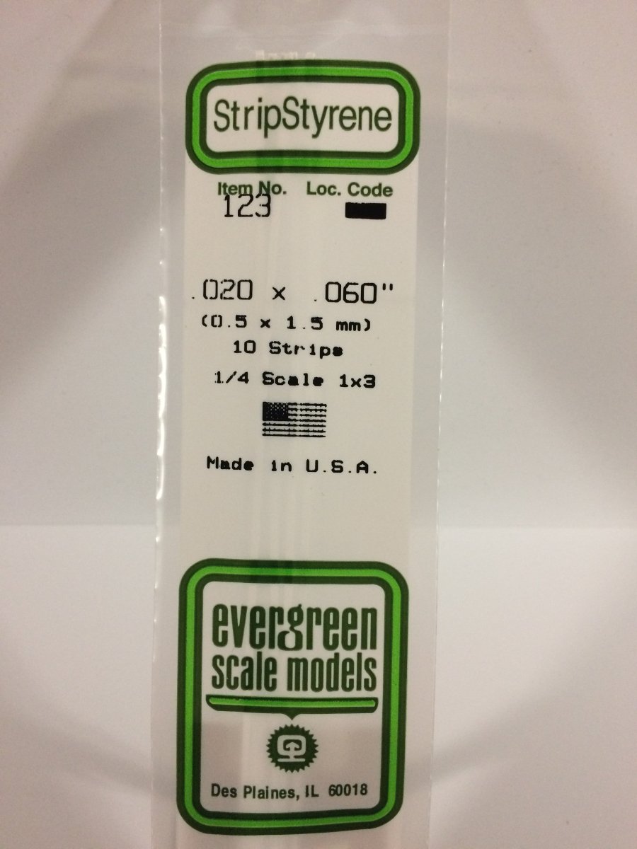 Evergreen 123 .020" X .060" Opaque White Polystyrene Strip (10 pcs) - Oakville Model Trains Depot
