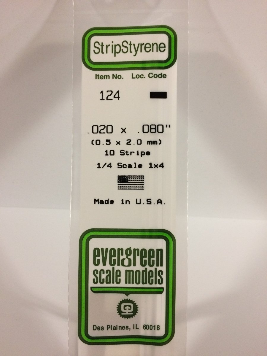 Evergreen 124 .020" X .080" Opaque White Polystyrene Strip (10 pcs) - Oakville Model Trains Depot