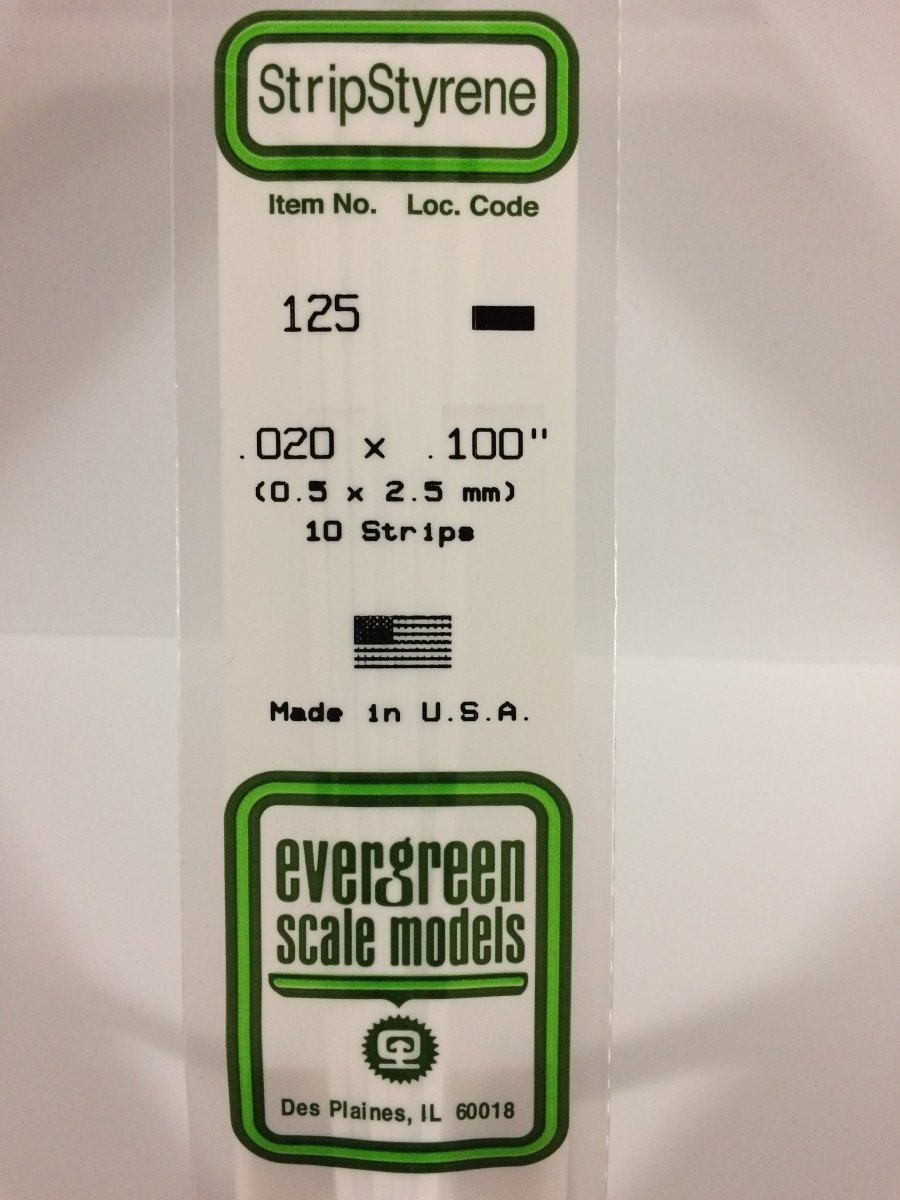 Evergreen 125 .020" X .100" Opaque White Polystyrene Strip (10 pcs) - Oakville Model Trains Depot